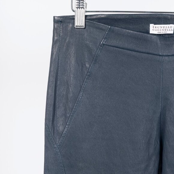 Brunello Cucinelli AW/15 Navy Stretch-Nappa Leather Leggings - Picture 4 of 11